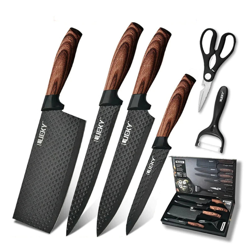 Conjunto de Facas Inox 6 Peças Antiaderente com Cabo Reforçado, Descascador e Tesoura de Cozinha