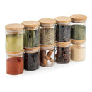 Kit 6 Potes de Vidro Redondos 160ml – Porta Temperos e Mantimentos em Borossilicato com Tampa de Bambu