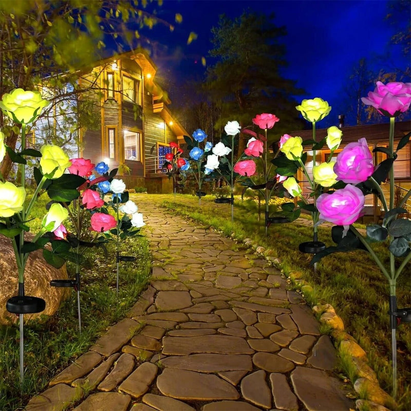 Luminária de Rosa Solar Impermeável para Jardim