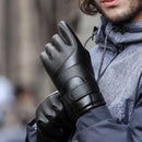 Luva de Couro Impermeável Térmica com Touch para Motoqueiro