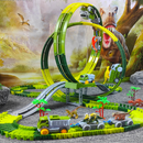Pista Elétrica Infantil com Dinossauros – Brinquedo Educativo de Montar com Carros, Loopings e Acessórios Interativos,
