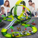 Pista Elétrica Infantil com Dinossauros – Brinquedo Educativo de Montar com Carros, Loopings e Acessórios Interativos,