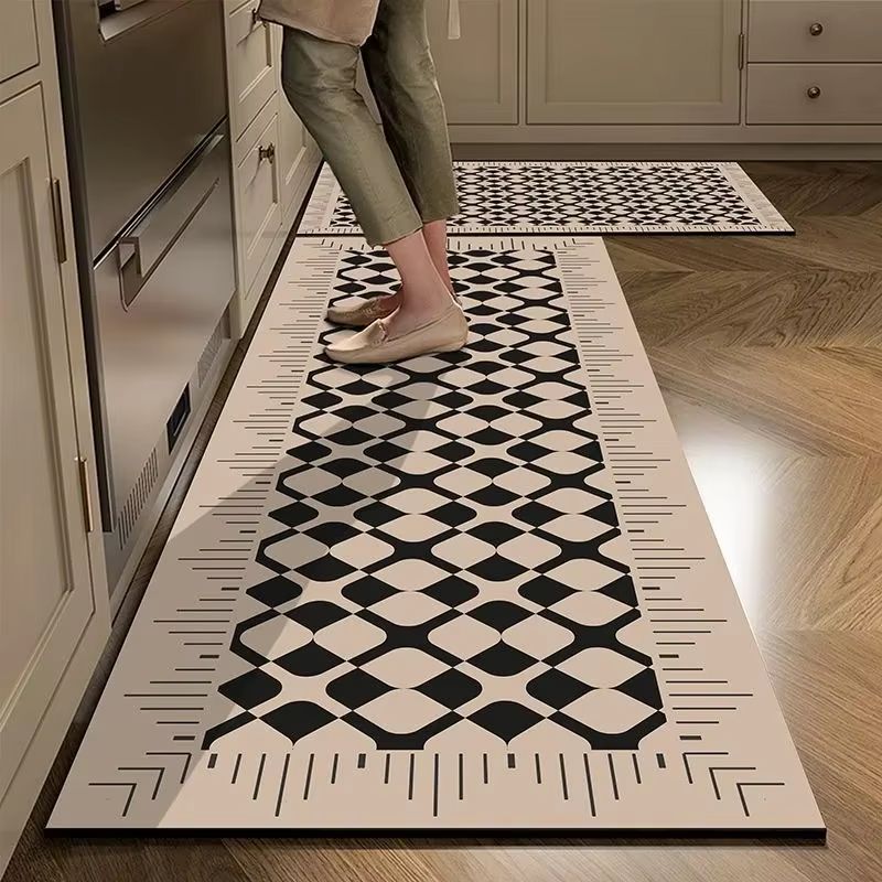 Tapete de Cozinha Estilo Xadrez – Secagem Rápida e Antiderrapante Premium