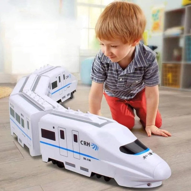 Trem Elétrico de Brinquedo Infantil com Luz e Som – Modelo de Alta Velocidade com 4 Vagões Educativo para Meninos e Meninas