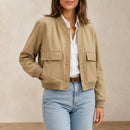 Jaqueta Bomber Feminina Decote V Caqui