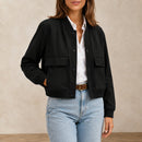 Jaqueta Bomber Feminina Decote V Preto