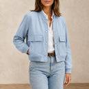 Jaqueta Bomber Feminina Decote V Azul Claro