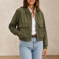 Jaqueta Bomber Feminina Decote V Verde Militar