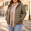 Jaqueta Puffer Feminina Plus Size Caqui
