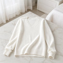 Pulover Feminino Caxemira Decote V Rendado Inverno 2