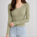 sueter-feminino-trico-decote-v-slim-pulover-coreano-manga-longa-para-outono-e-inverno-cor-06-caqui