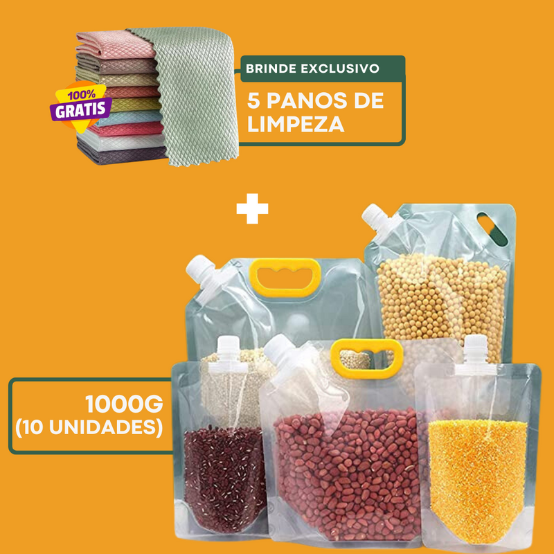 Sacos Potes Premium Armazenador de Alimentos Reutilizáveis - Compre 5 Leve 10 + Brindes Exclusivos 🎁